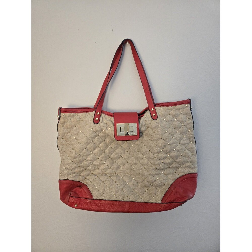 Juicy Couture Gold Metallic Erin Red Siren Tote Purse Sequined Fabric, Leather